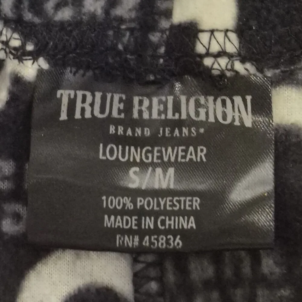 True Religion Black Fleece Pajama Pants Loungewear Men's Large Logo Print